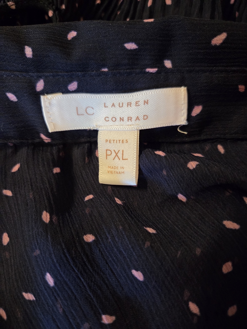 LC Lauren Conrad Dark Blue Semi-sheer Sleeveless Blouse with Pink Leaf Print - Picture 6 of 6